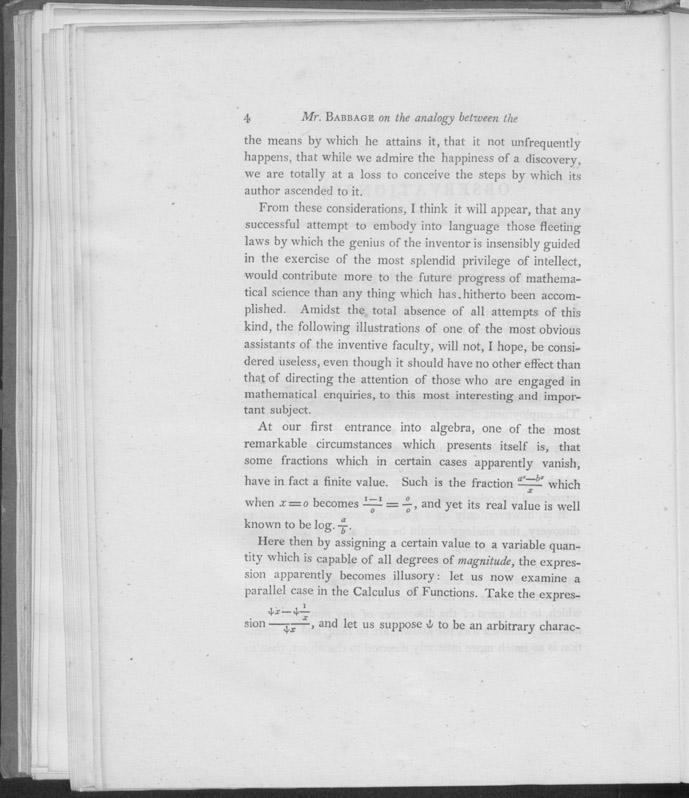 Page 4 of Babbage's article, “Observations on the analogy which subsists between the calculus of functions and the other branches of analysis.”