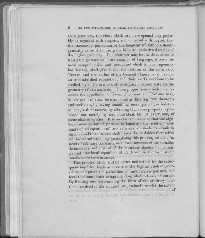Page 2 of Babbage's article, “On the application of analysis to the discovery of local theorems and porisms.”