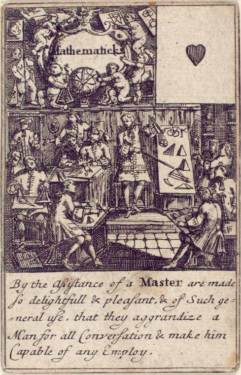 Ace of hearts from 1702 deck of mathematical playing cards.
