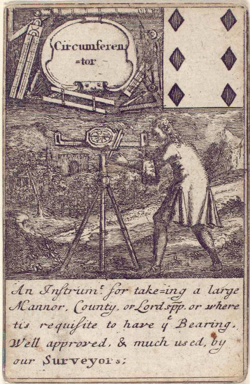 6 of diamonds from 1702 deck of mathematical playing cards.