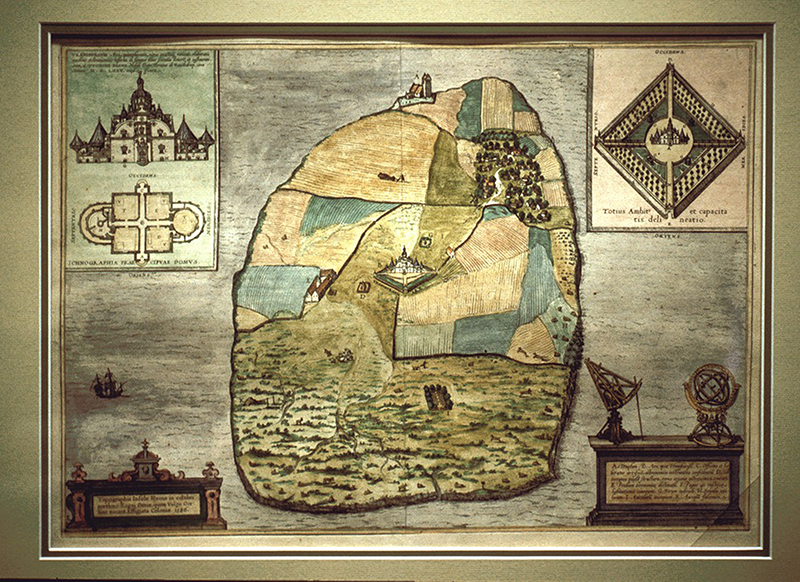 Colored print of Hven from Civitates orbis terrarum by Georg Braun and Franz Hogenberg, 1598