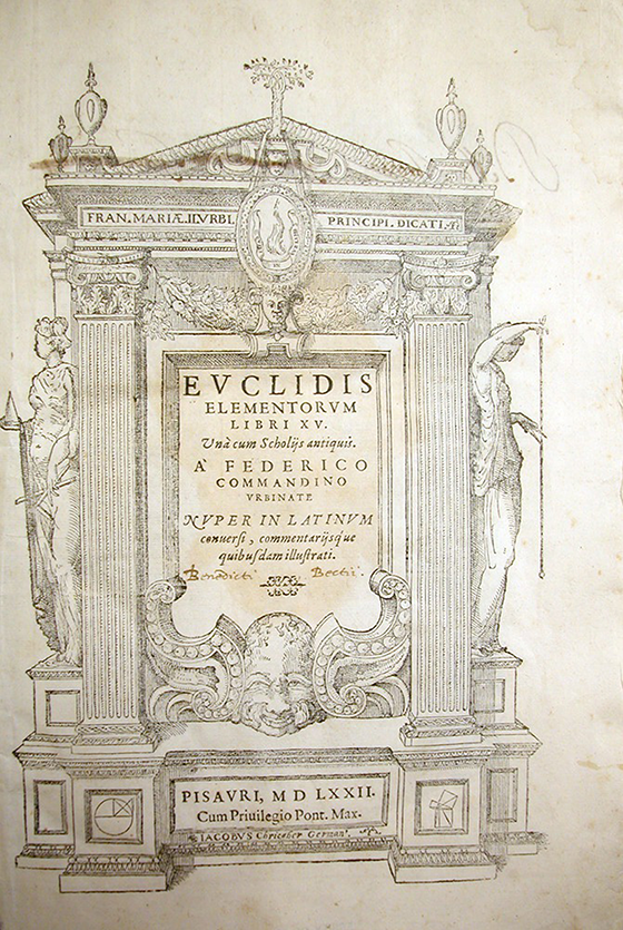 Title page of Euclidis elementorum by Federico Commandino, 1572