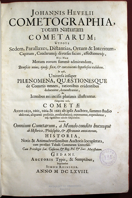 Title page of Cometographia by Johannes Hevelius, 1668