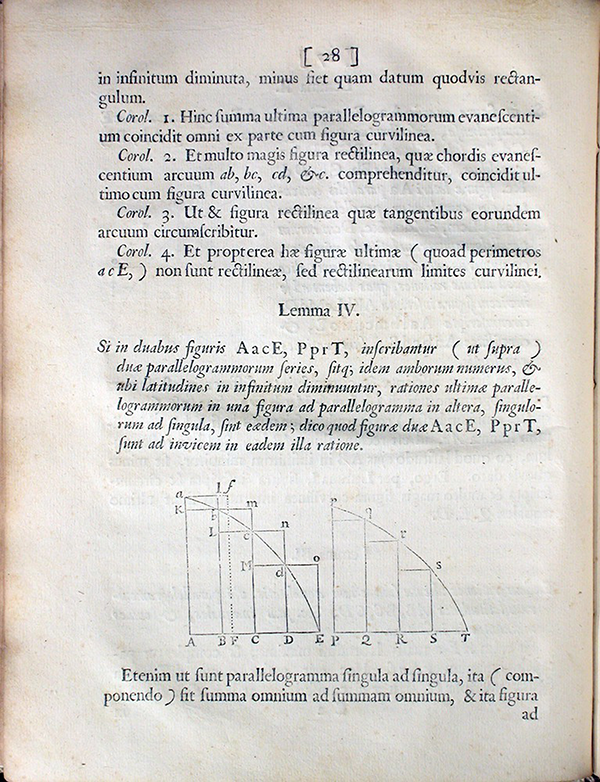 Page 28 of Philosophiae Naturalis Principia Mathematica by Isaac Newton, 1687