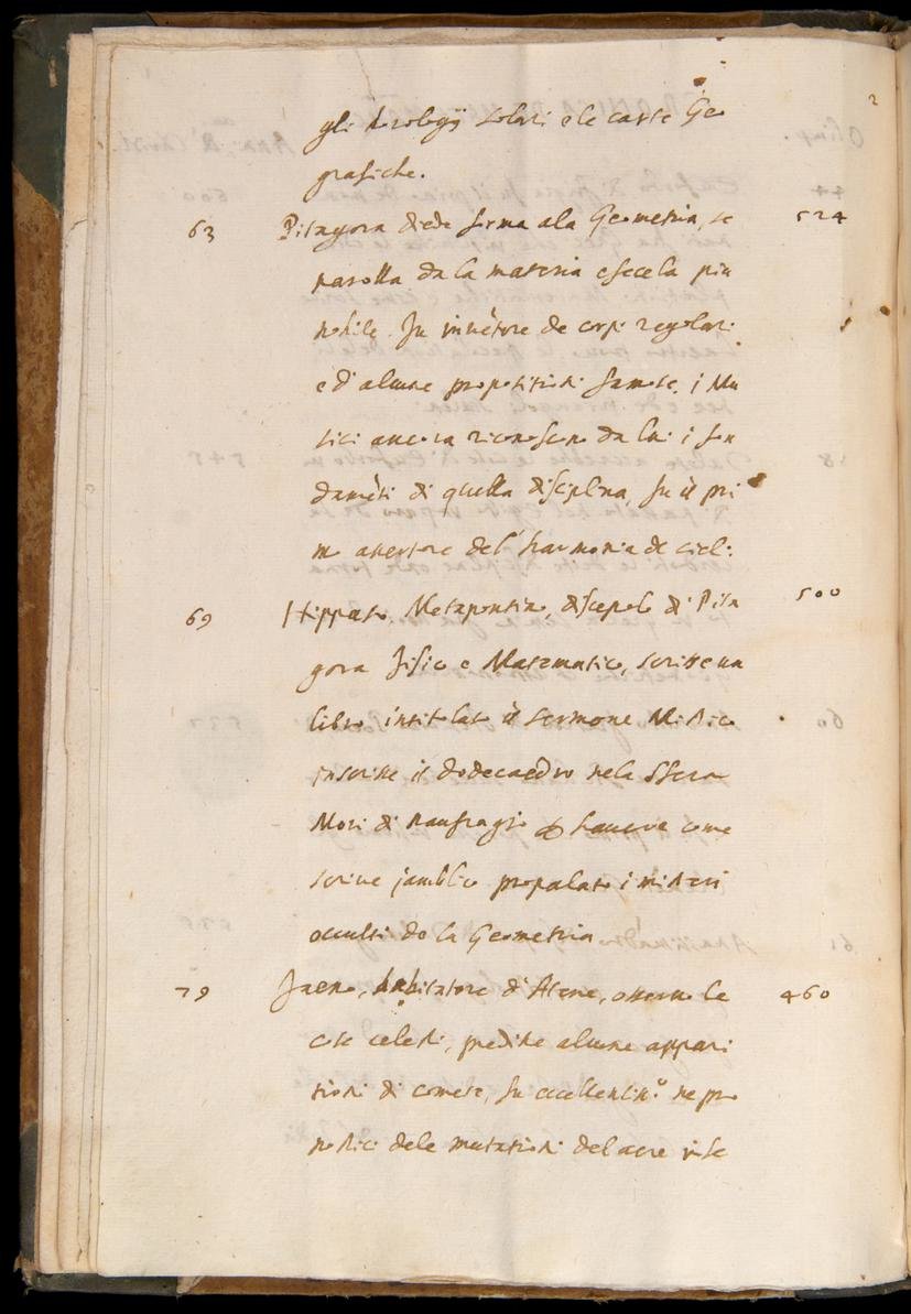 Folio 2 from a manuscript copy of Baldi's Cronica de matematici.