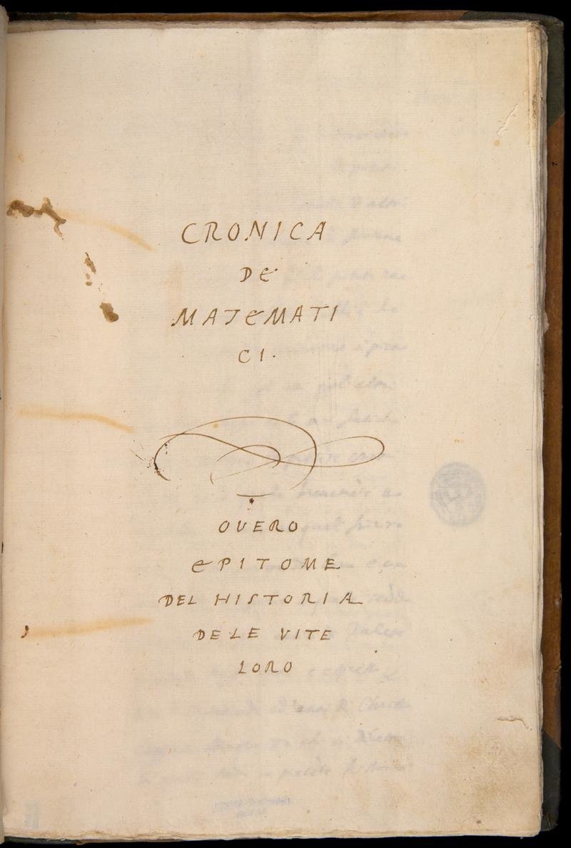 Title page from a manuscript copy of Baldi's Cronica de matematici.