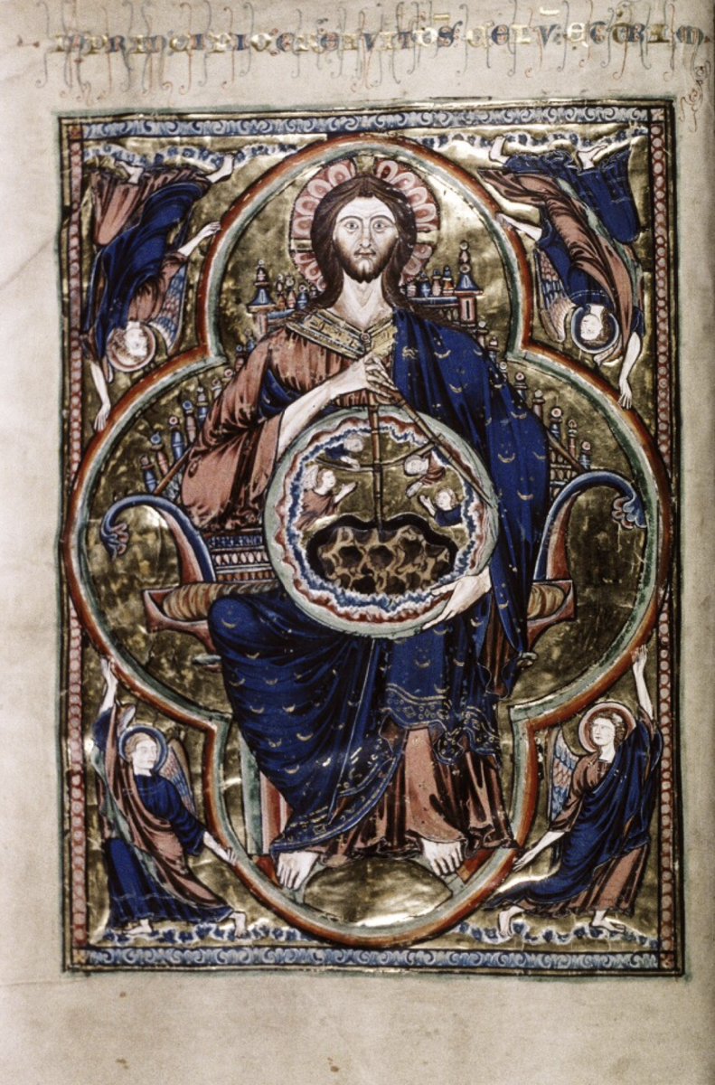 God depicted as geometer in undated medieval Bible from Paris.