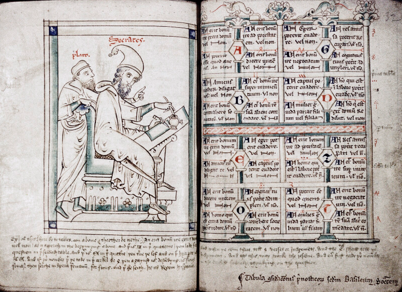 Plato and Socrates as shown in 13th-century copy of The Prognostics, fol. 031vr.