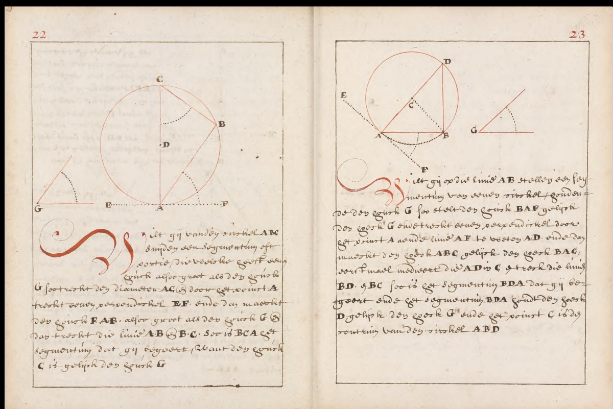 Folios 22-23 of Gheometria oft de konste van Landt te meten manuscript.