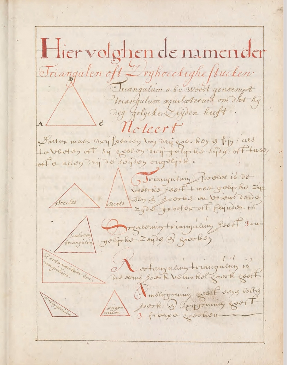 Page on triangles from Gheometria oft de konste van Landt te meten manuscript.