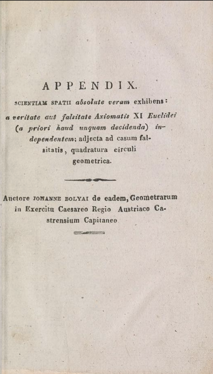 Title page for the appendix to Tentamen juventutem studiosam.