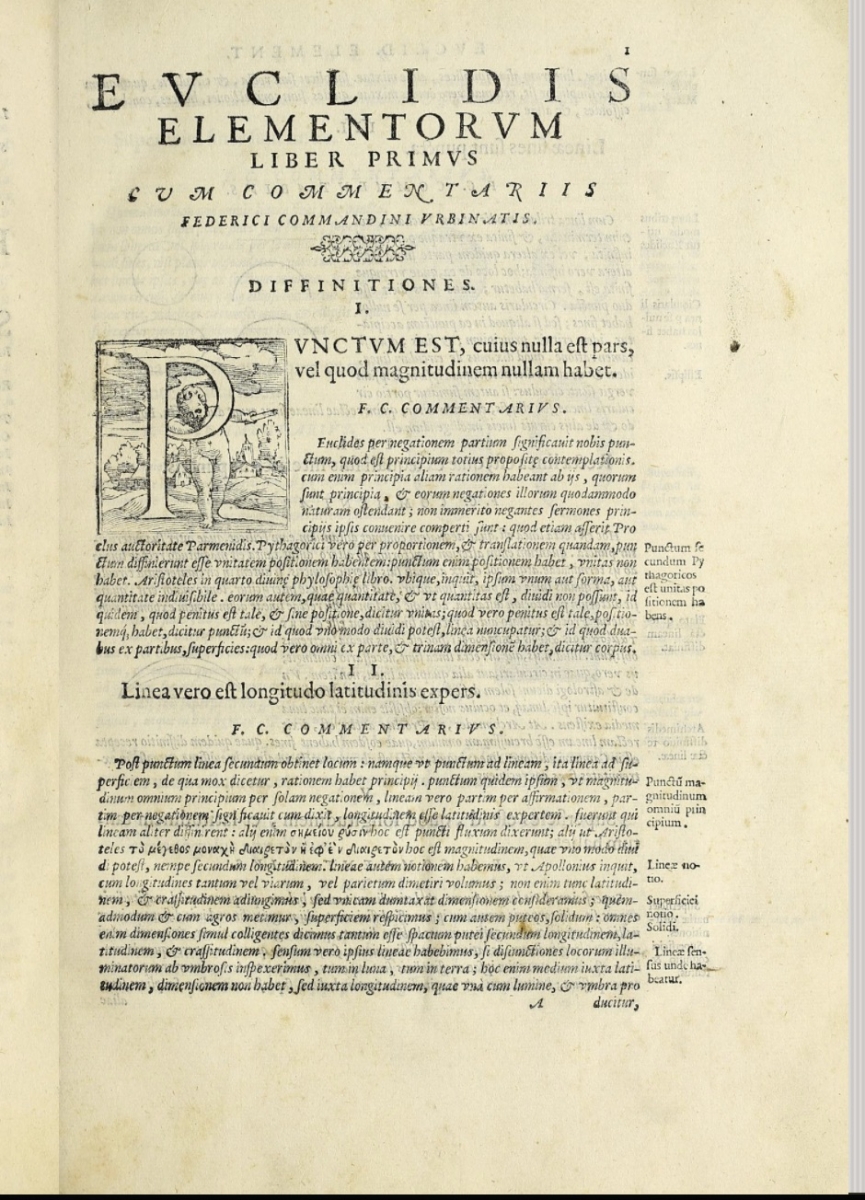 First page of Euclid's Elements of Geometry edited by Commandino.
