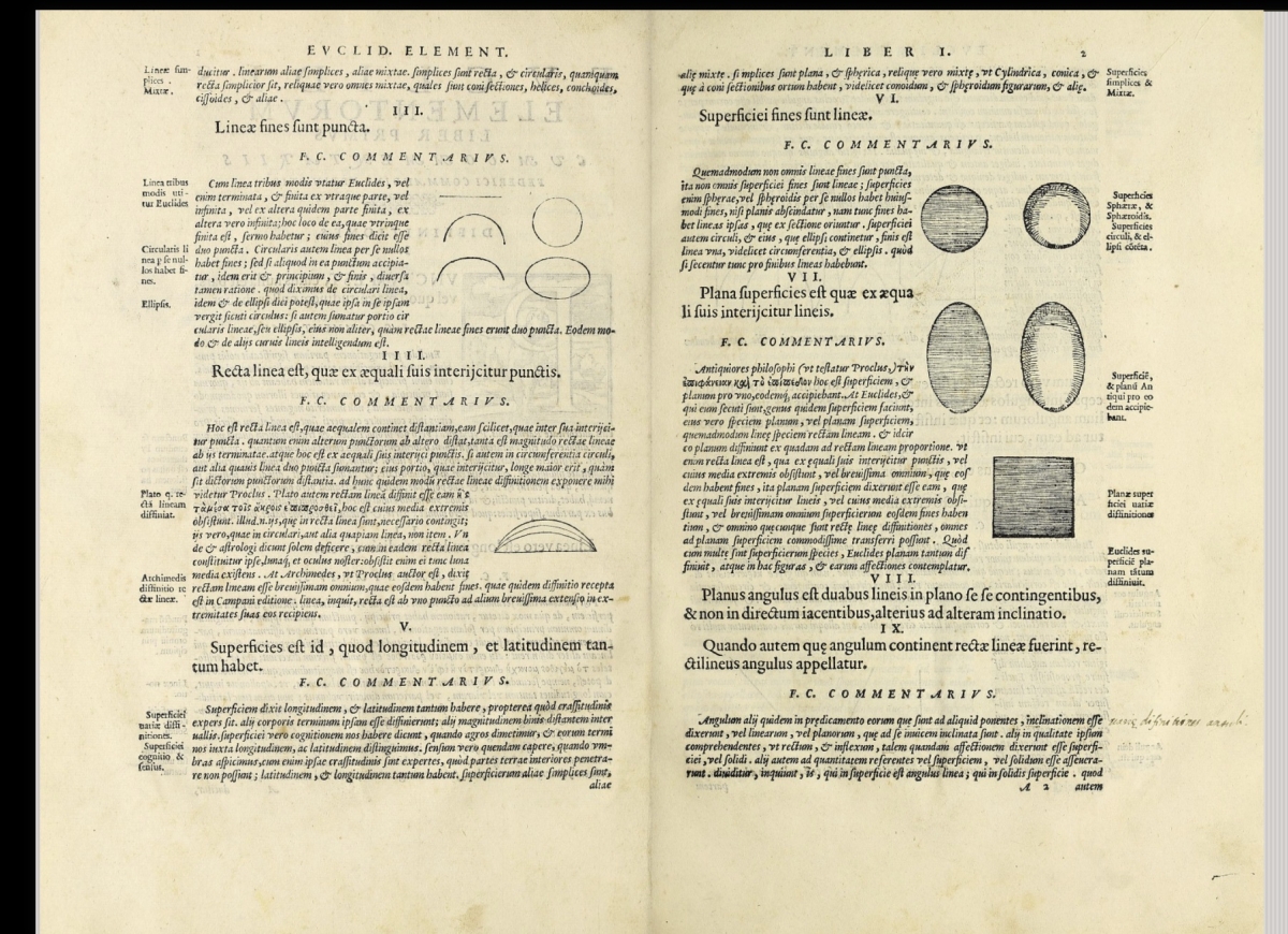 Next two pages of Euclid's Elements of Geometry edited by Commandino.