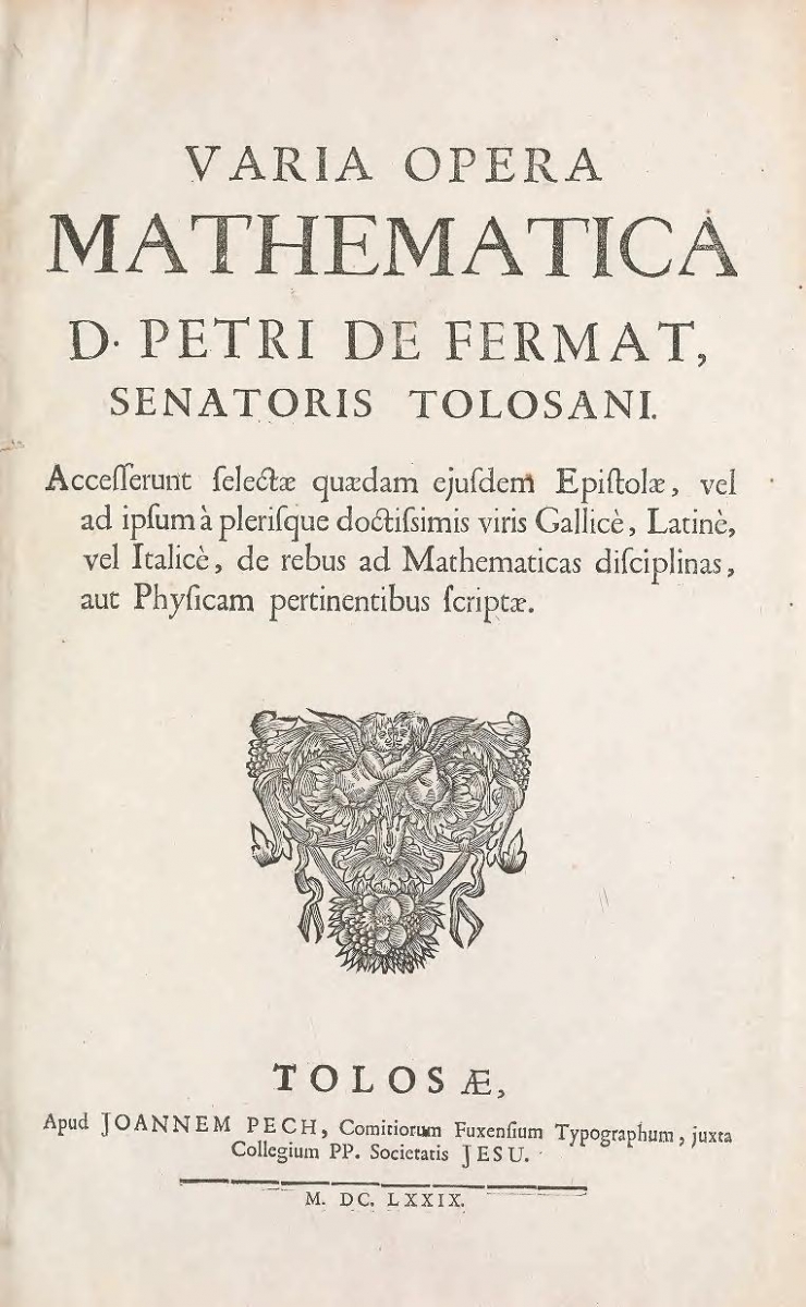 Title page of Fermat's 1679 Varia Opera Mathematica.