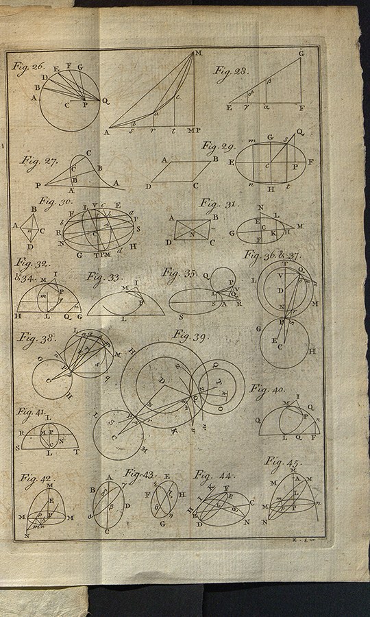 Second page of geometrical diagrams from Proprietates algebraicarum curvarum by Edward Waring, 1772