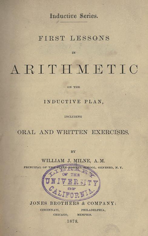 Title Page for First Lessons in Arithmetic by William J. Milne