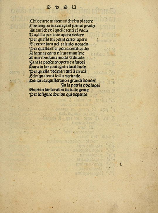 Preliminary page from Borghi's Arithmetic (1484).