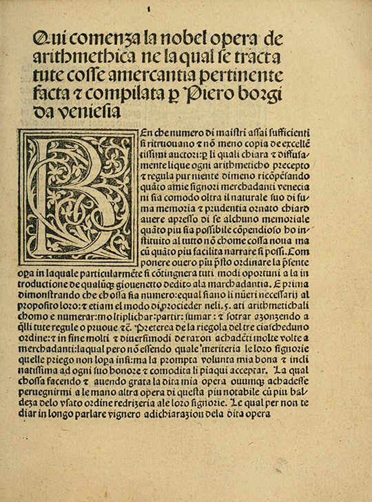 Introduction from Borghi's Arithmetic (1484).