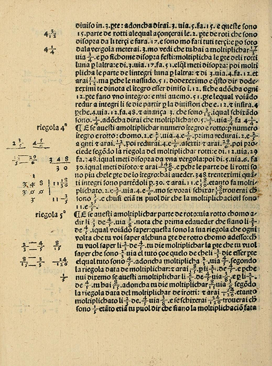 Multiplication of fractions from Borghi's Arithmetic (1484).