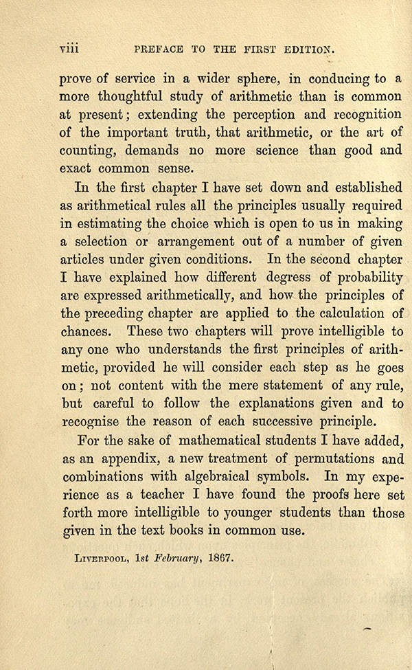 Second page of Preface for Choice and Chance, 2nd Edition, 1870 by William Whitmore