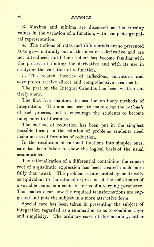 Second page of Preface to Differential and Integral Calculus, 1902, by Snyder and Hutchinson