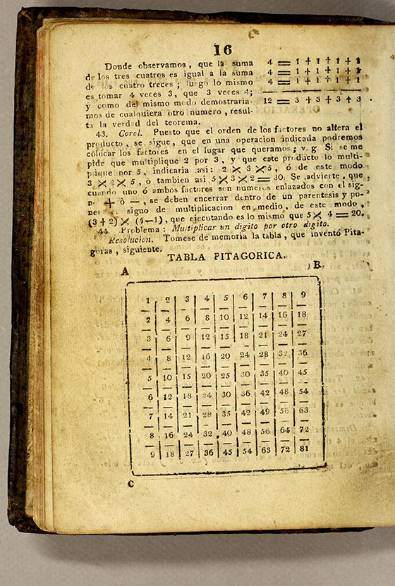 Page 16 of Manuel Ayala's 1832 Elementos de matematicas.