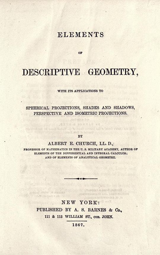 Title page of Elements of Descriptive Geometry by Albert Church, 1867