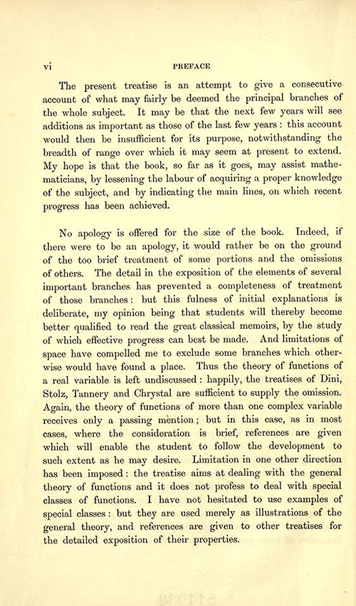 Second page to the Preface of Theory of Functions of a Complex Variable by Andrew Forsyth in 1893