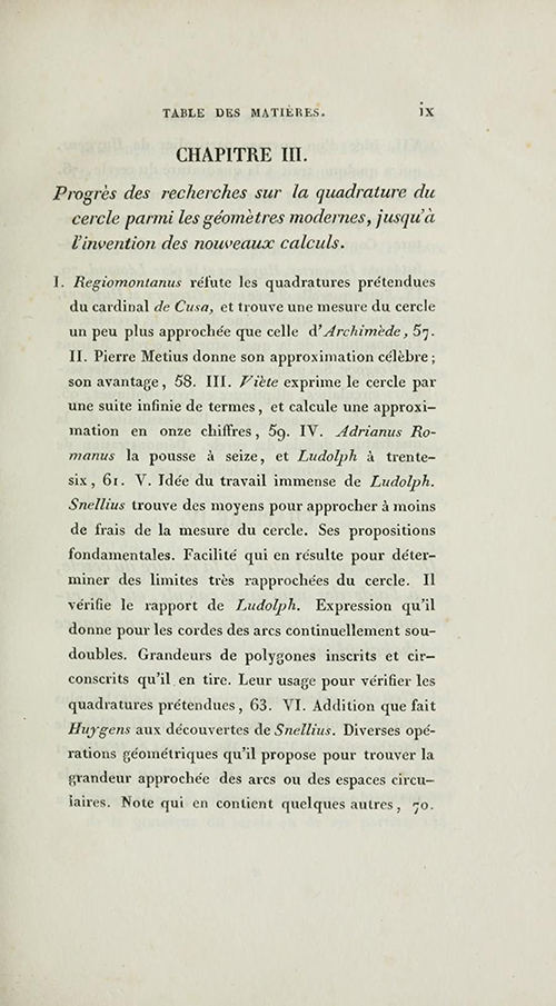 Page ix from 1831 edition of Montucla's history of circle quadrature.