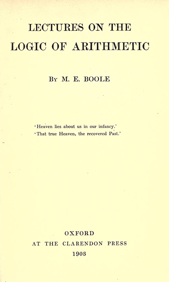Title page of Lectures on the Logic of Arithmetic by Mary Boole, 1903