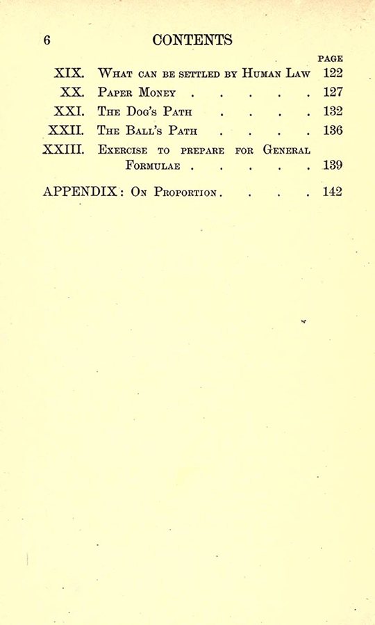 Second page of table of contents from Lectures on the Logic of Arithmetic by Mary Boole, 1903