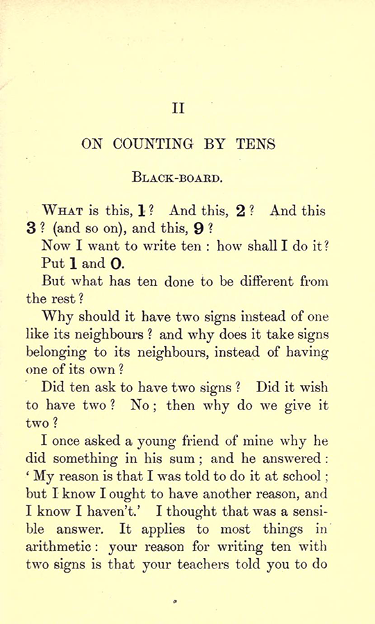 First page of  Chapter II from Lectures on the Logic of Arithmetic by Mary Boole, 1903