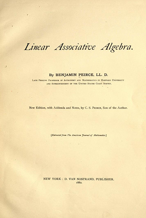 Title page of Linear Associative Algebra (1882) by Benjamin Peirce