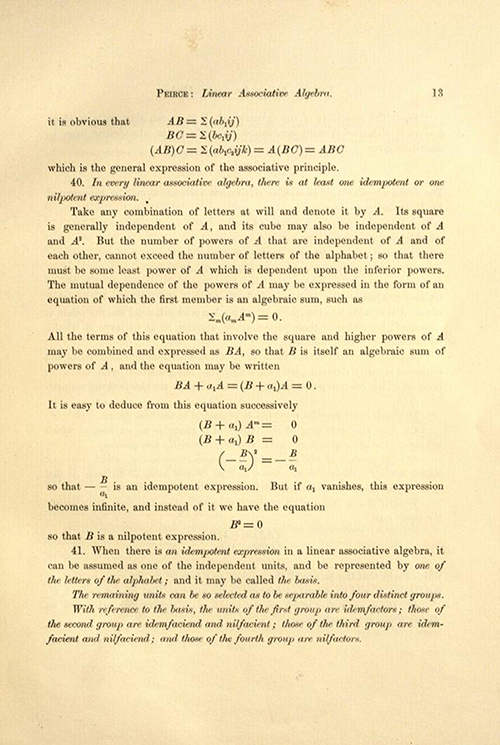 Page 13 of Linear Associative Algebra (1882) by Benjamin Peirce