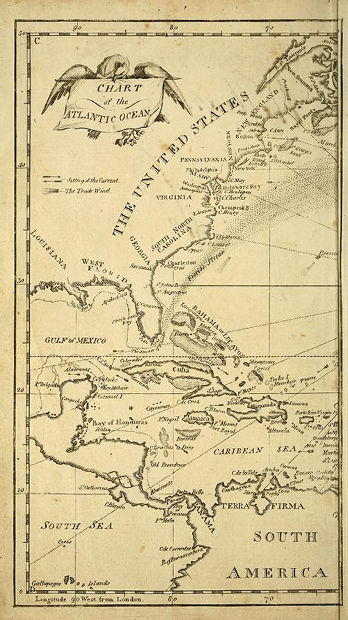 Map of the United States and Caribbean from The New American Practical Navigator by Nathaniel Bowditch