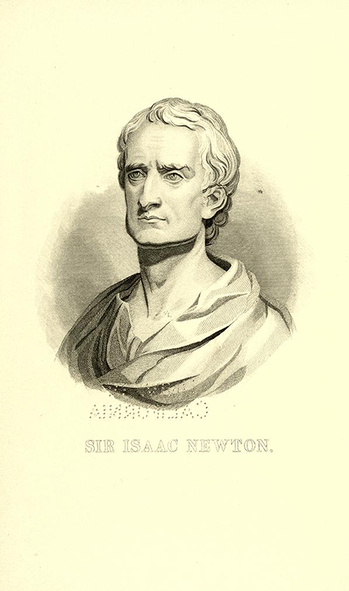 Portrait of Newton in 1840s American edition of Newton's Principia Mathematica in English.