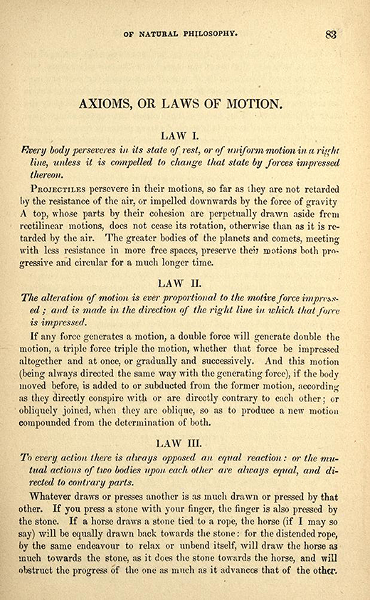 Page 83 from 1840s American printing of English translation of Newton's Principia.