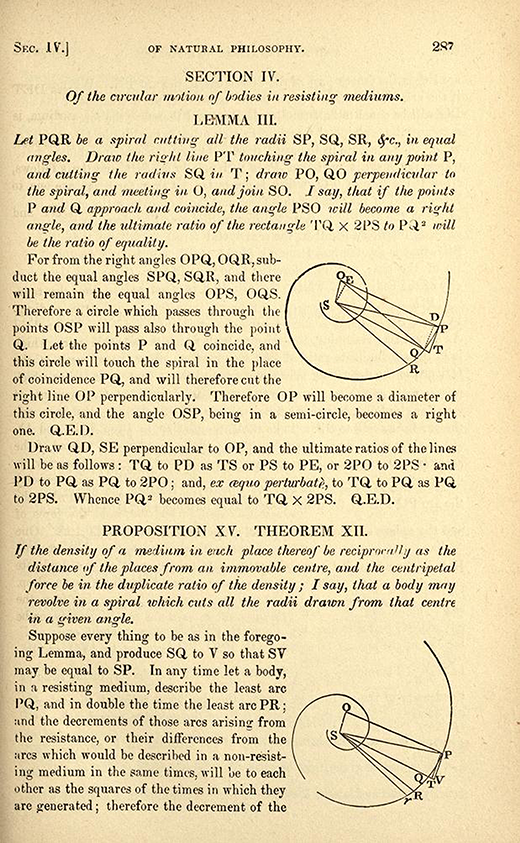 Page 287 from 1846 American printing of English translation of Newton's Principia.