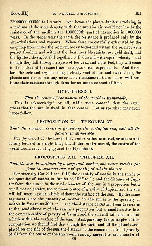 Page 401 from 1846 American printing of English translation of Newton's Principia.