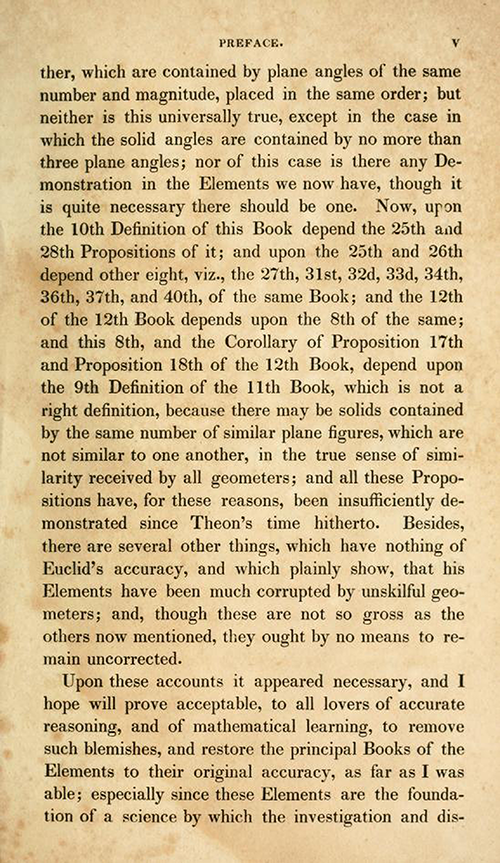 Page 3 of preface of Elements of Euclid by Robert Simson (1834)