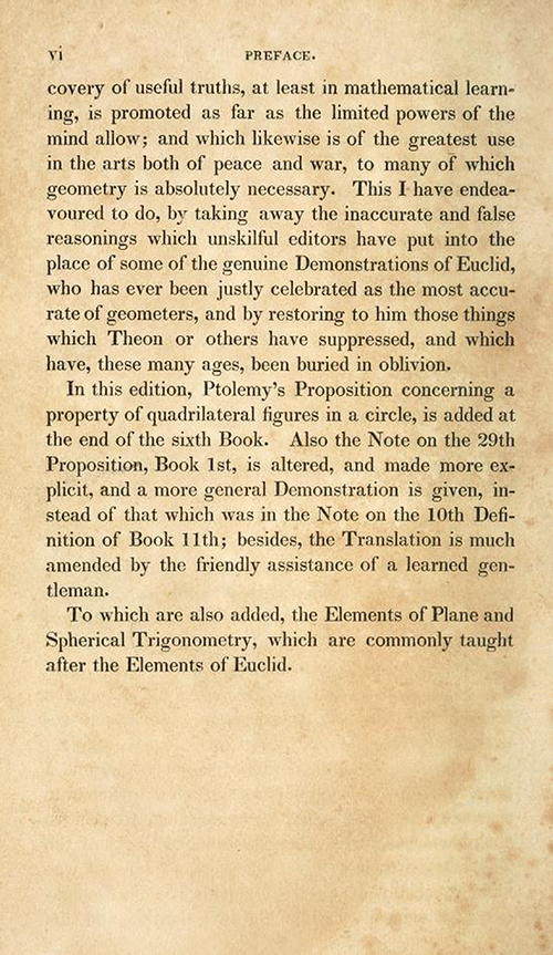 Page 4 of preface of Elements of Euclid by Robert Simson (1834)