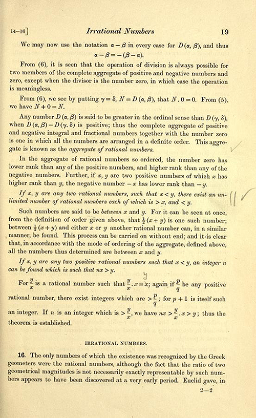Discussion of irrational numbers on page 19 of Theory of Functions of a Real Variable by Ernest Hobson from 1921