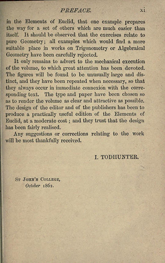 Fifth page of preface to The Elements of Euclid by Isaac Todhunter, 1872