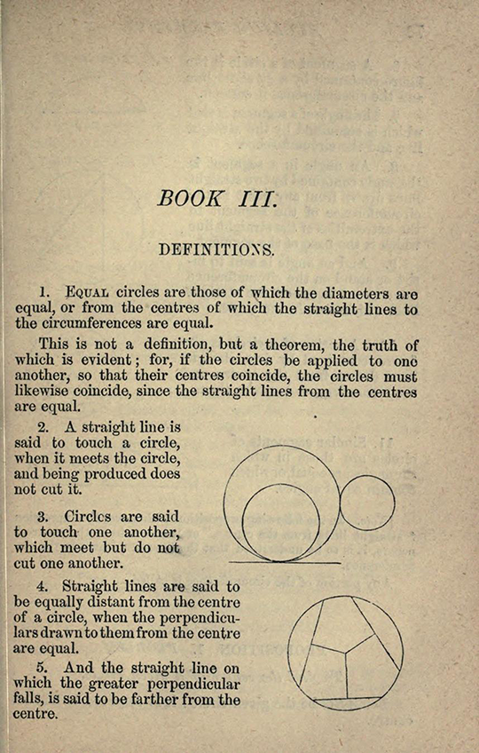 First page from Chapter III of The Elements of Euclid by Isaac Todhunter, 1872