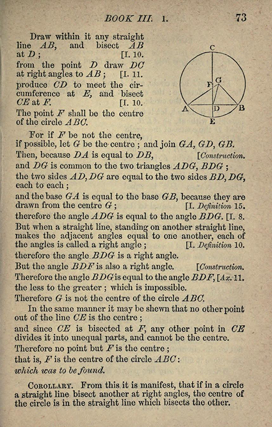 Third page from Chapter III of The Elements of Euclid by Isaac Todhunter, 1872