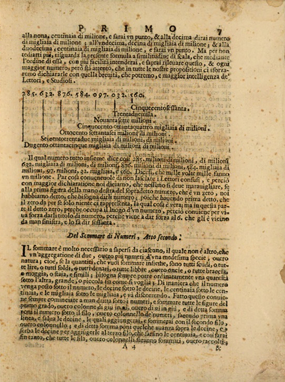 Page 7 of Pratica d’arithmetica e geometria by Lorenzo Forestani, 1682