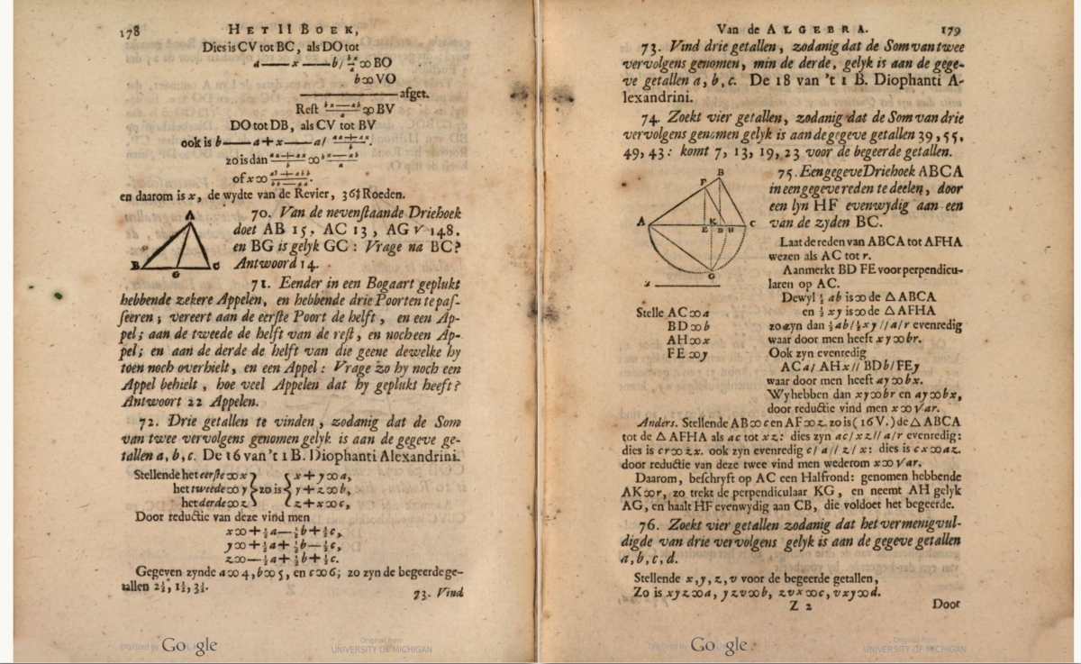 Pages 178-179 from Abraham de Graaf's Inleyding tot de wiskunst.
