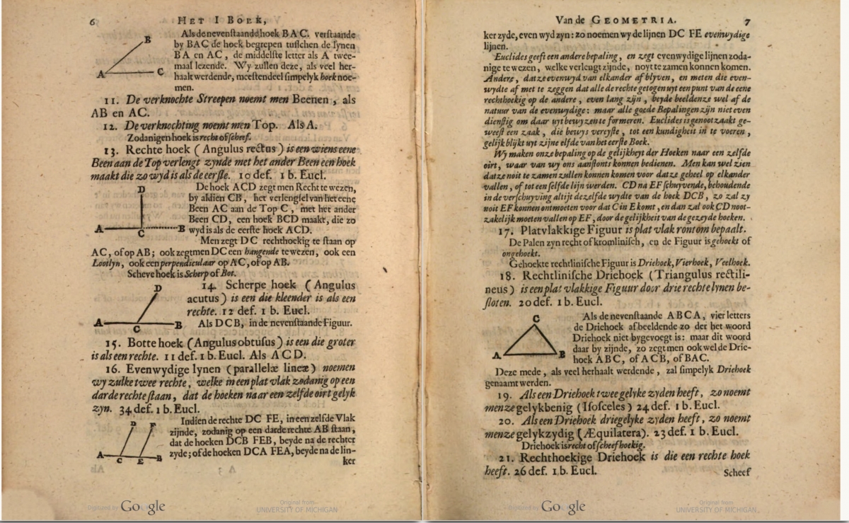 Pages 6-7 from Abraham de Graaf's Inleyding tot de wiskunst.