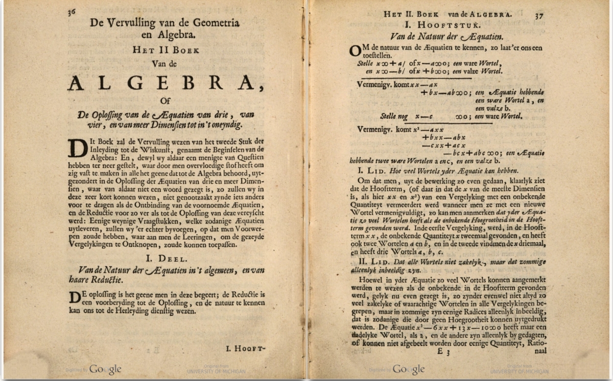 Pages 36-37 from 1708 printing of De vervulling van de geometria en algebra.