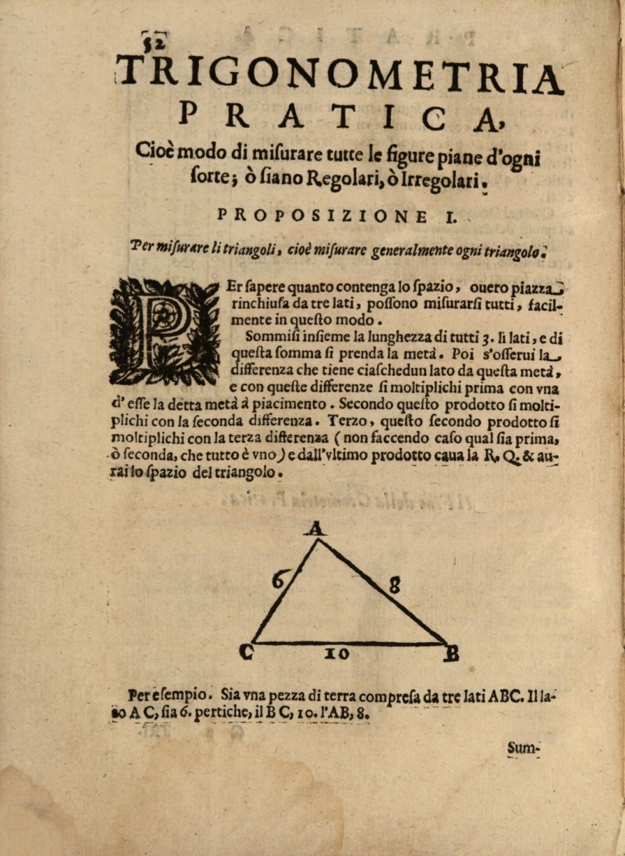 Trigonometry page from textbook used in Padua.